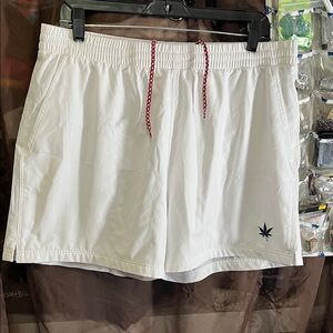Men's White Athletic Shorts with Contrast Red Drawstring